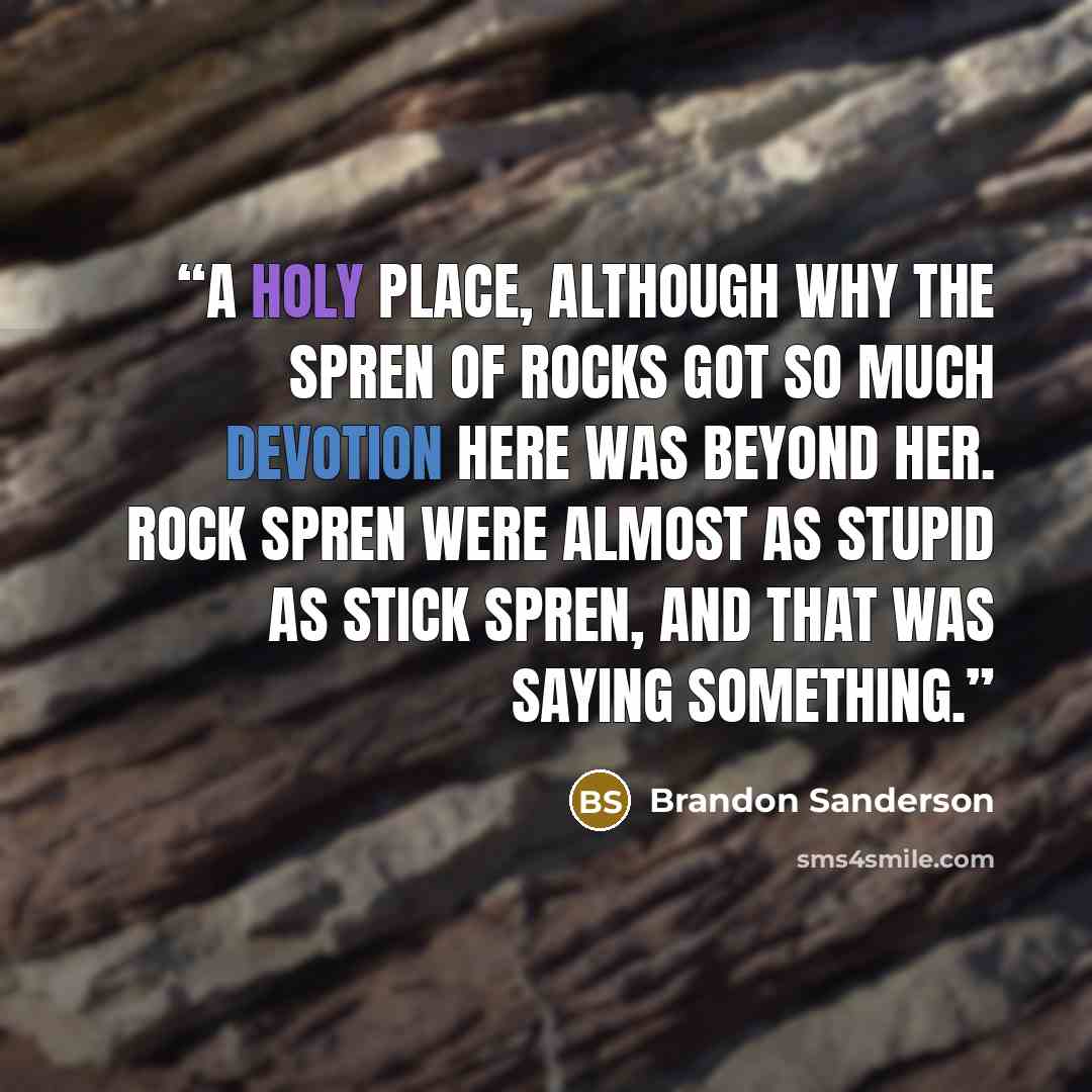 “A holy place, although why the spren of rocks got so much devotion here was beyond her. Rock spren were almost as stupid as stick spren, and that was saying something.” quote by Brandon Sanderson