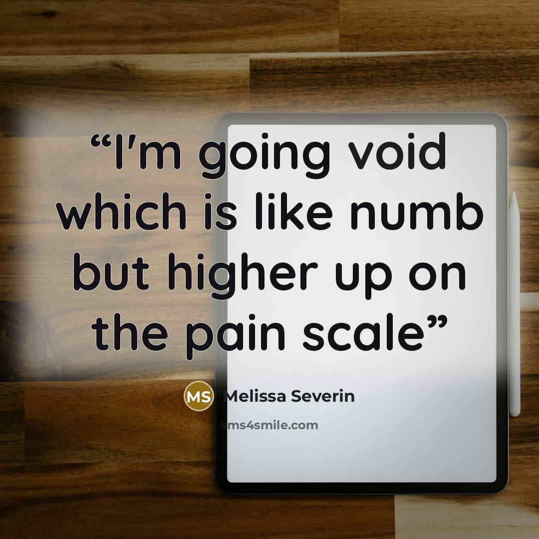 “I'm going void which is like numb but higher up on the pain scale” quote by Melissa Severin