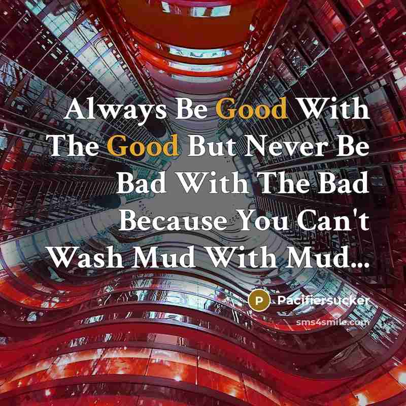 “Always Be Good With The Good But Never Be Bad With The Bad Because You Can't Wash Mud With Mud...” quote by Pacifiersucker