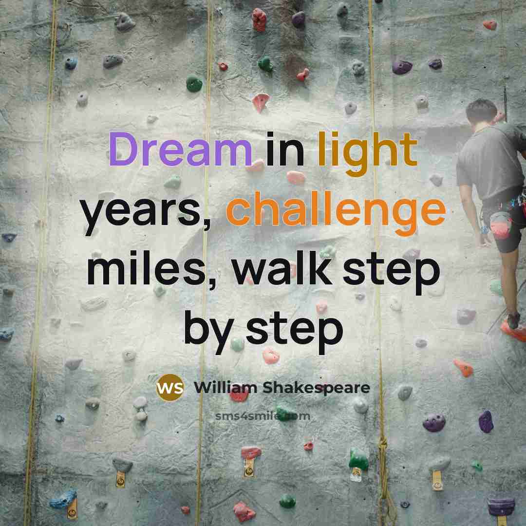 “Dream in light years, challenge miles, walk step by step” quote by William Shakespeare
