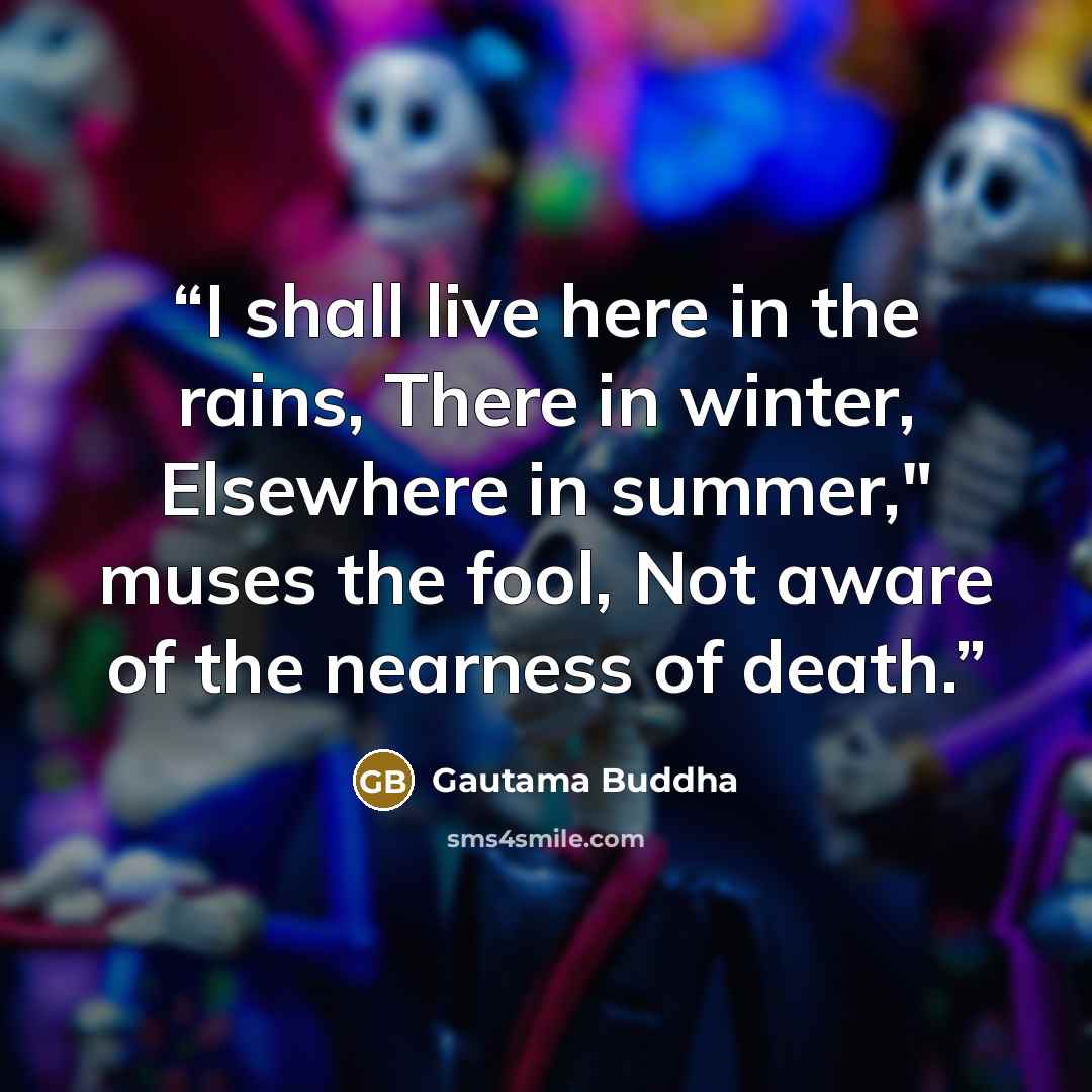 “I shall live here in the rains, There in winter, Elsewhere in summer," muses the fool, Not aware of the nearness of death.” quote by Gautama Buddha