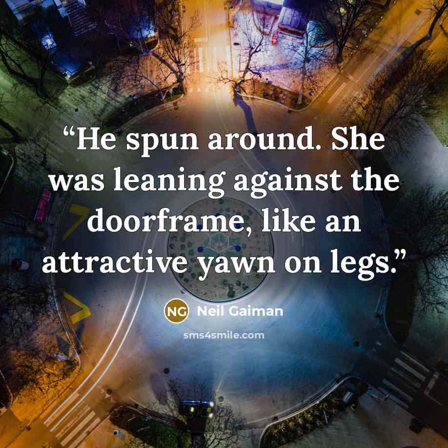 “He spun around. She was leaning against the doorframe, like an attractive yawn on legs.” quote by Neil Gaiman