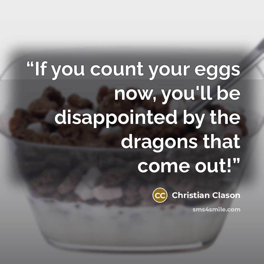“If you count your eggs now, you'll be disappointed by the dragons that come out!” quote by Christian Clason