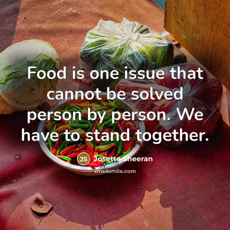 “Food is one issue that cannot be solved person by person. We have to stand together.” quote by Josette Sheeran