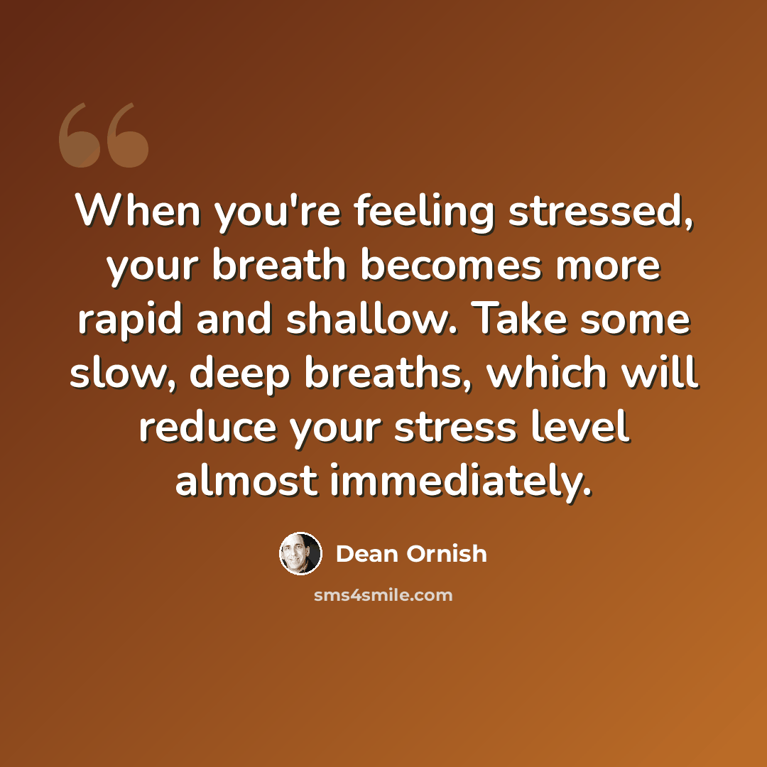 “When you're feeling stressed, your breath becomes more rapid and shallow. Take some slow, deep breaths, which will reduce your stress level almost immediately.” quote by Dean Ornish