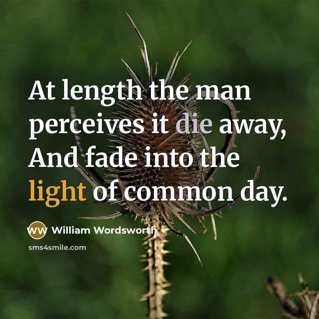 “At length the man perceives it die away, And fade into the light of common day.” quote by William Wordsworth