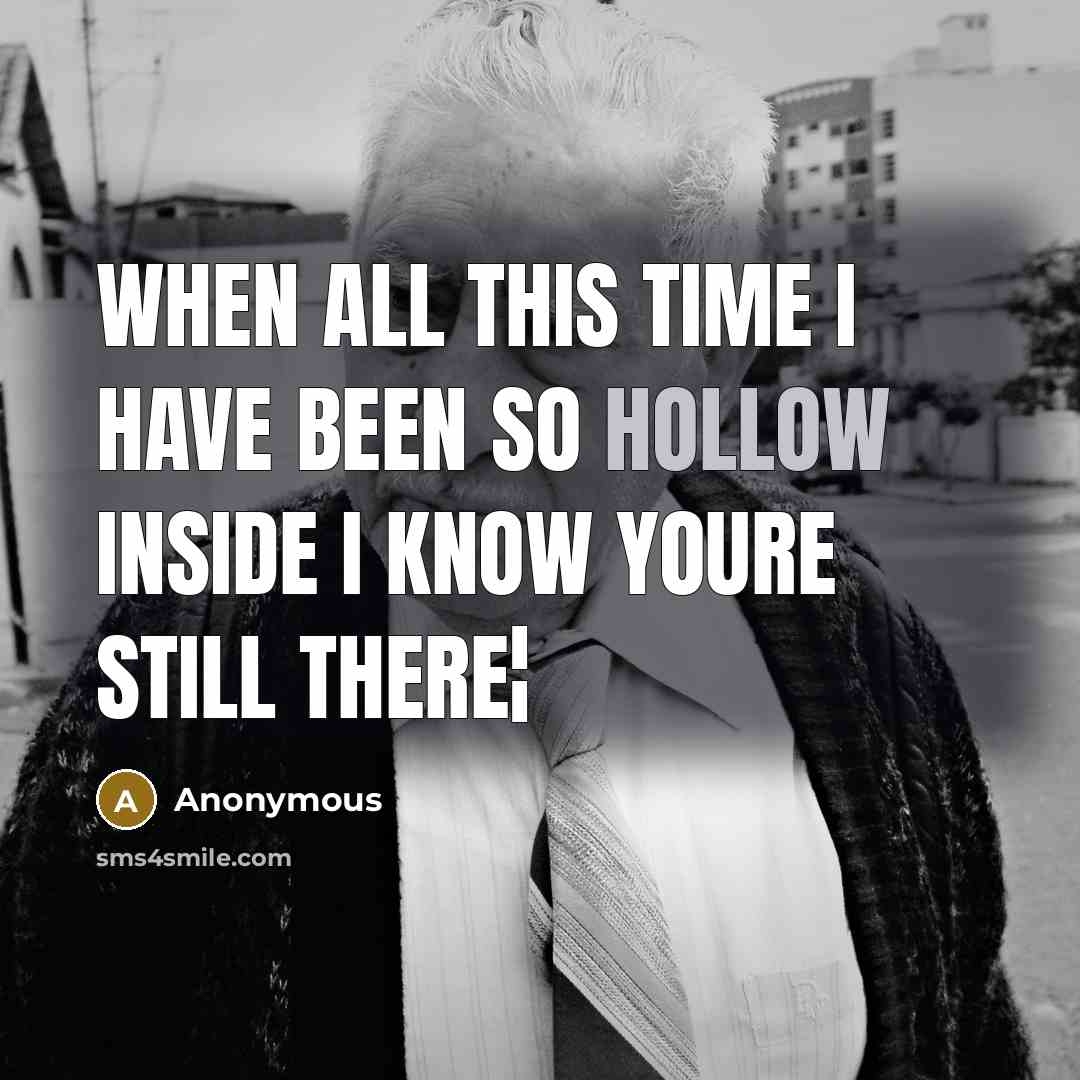 “When all this time I have been so hollow inside I know youre still there¦” quote by Anonymous