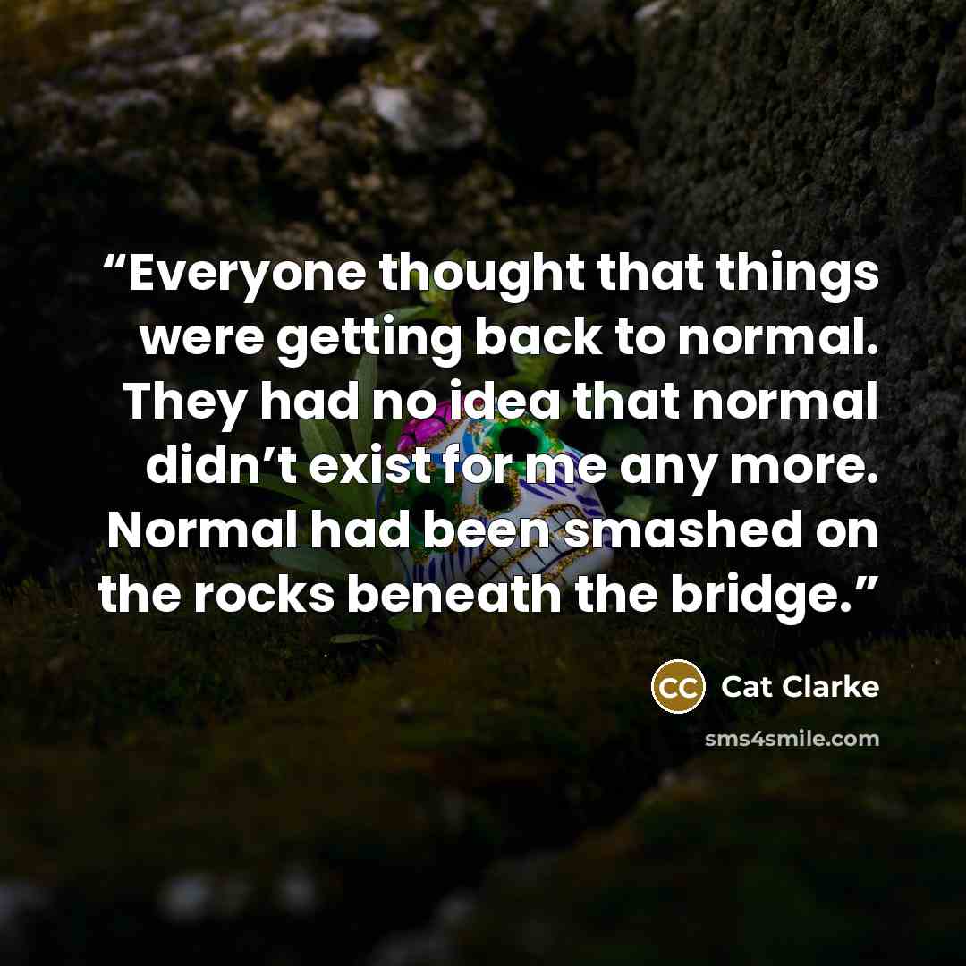 “Everyone thought that things were getting back to normal. They had no idea that normal didn’t exist for me any more. Normal had been smashed on the rocks beneath the bridge.” quote by Cat Clarke