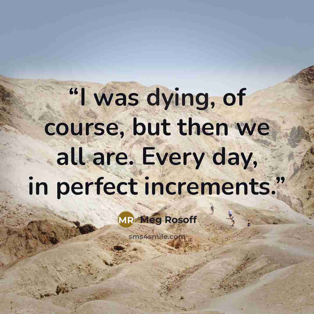 “I was dying, of course, but then we all are. Every day, in perfect increments.” quote by Meg Rosoff