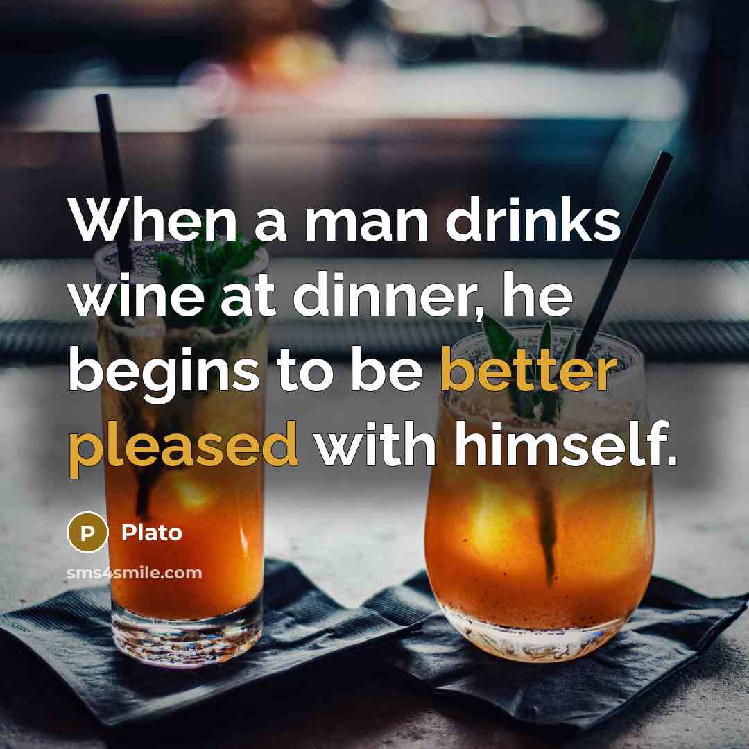 “When a man drinks wine at dinner, he begins to be better pleased with himself.” quote by Plato
