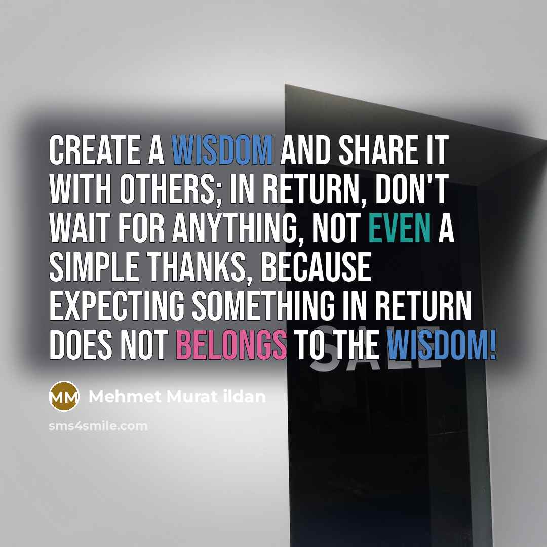 “Create a wisdom and share it with others; in return, don't wait for anything, not even a simple thanks, because expecting something in return does not belongs to the wisdom!” quote by Mehmet Murat Ildan