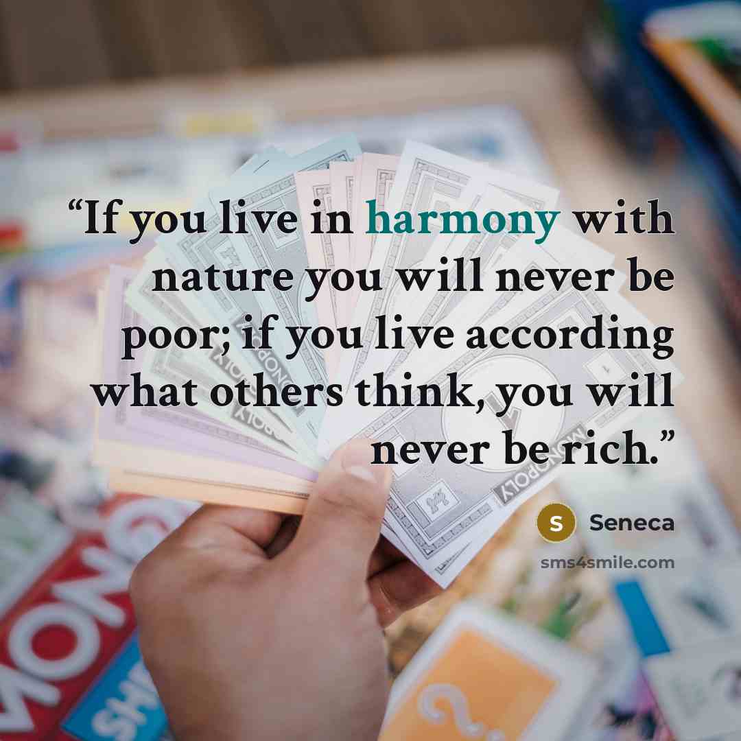 “If you live in harmony with nature you will never be poor; if you live according what others think, you will never be rich.” quote by Seneca