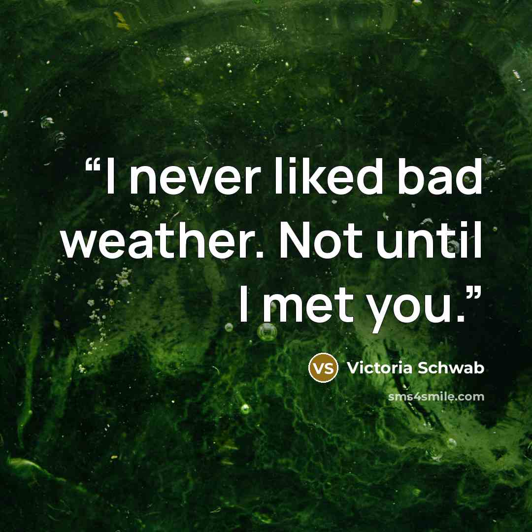 “I never liked bad weather. Not until I met you.” quote by Victoria Schwab