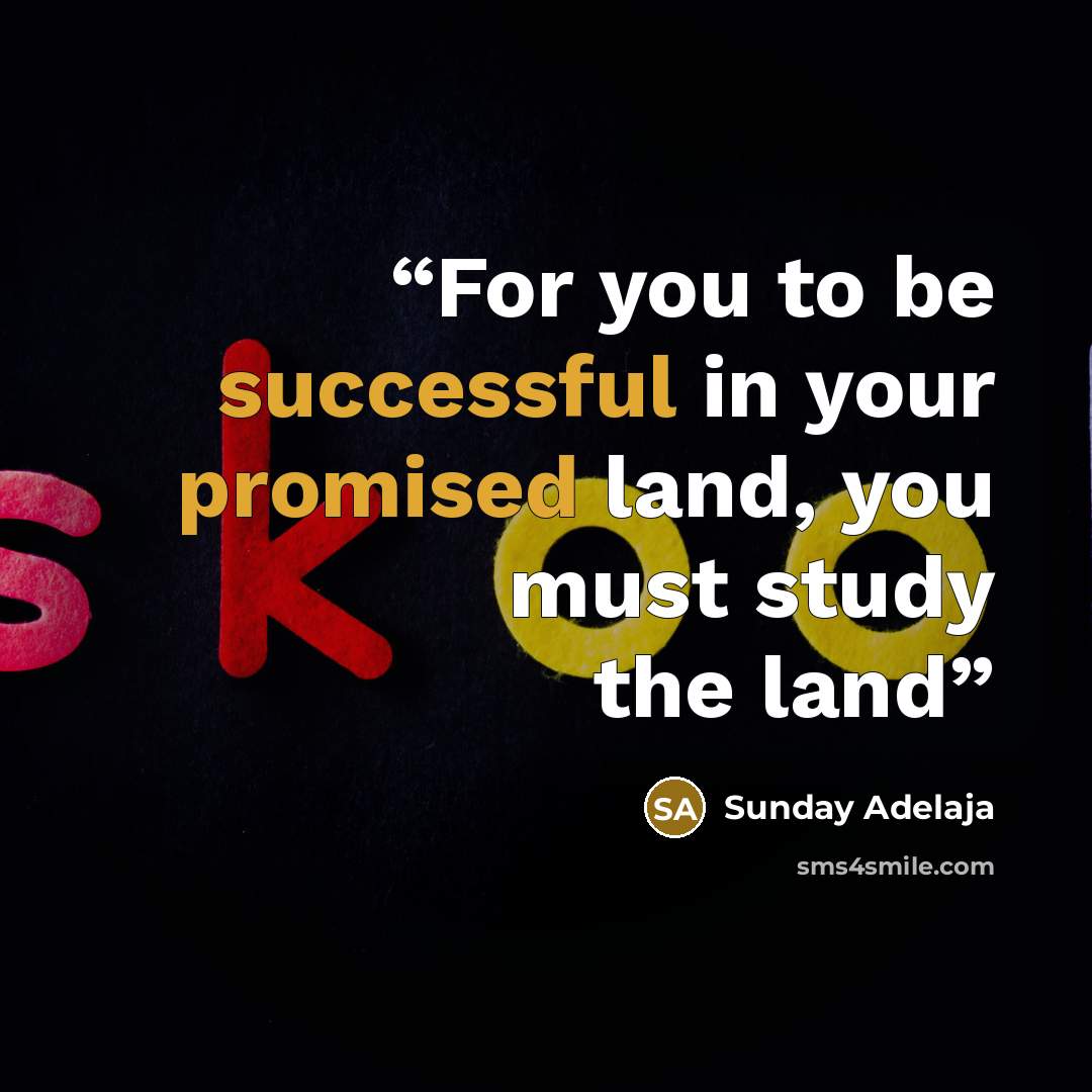 “For you to be successful in your promised land, you must study the land” quote by Sunday Adelaja