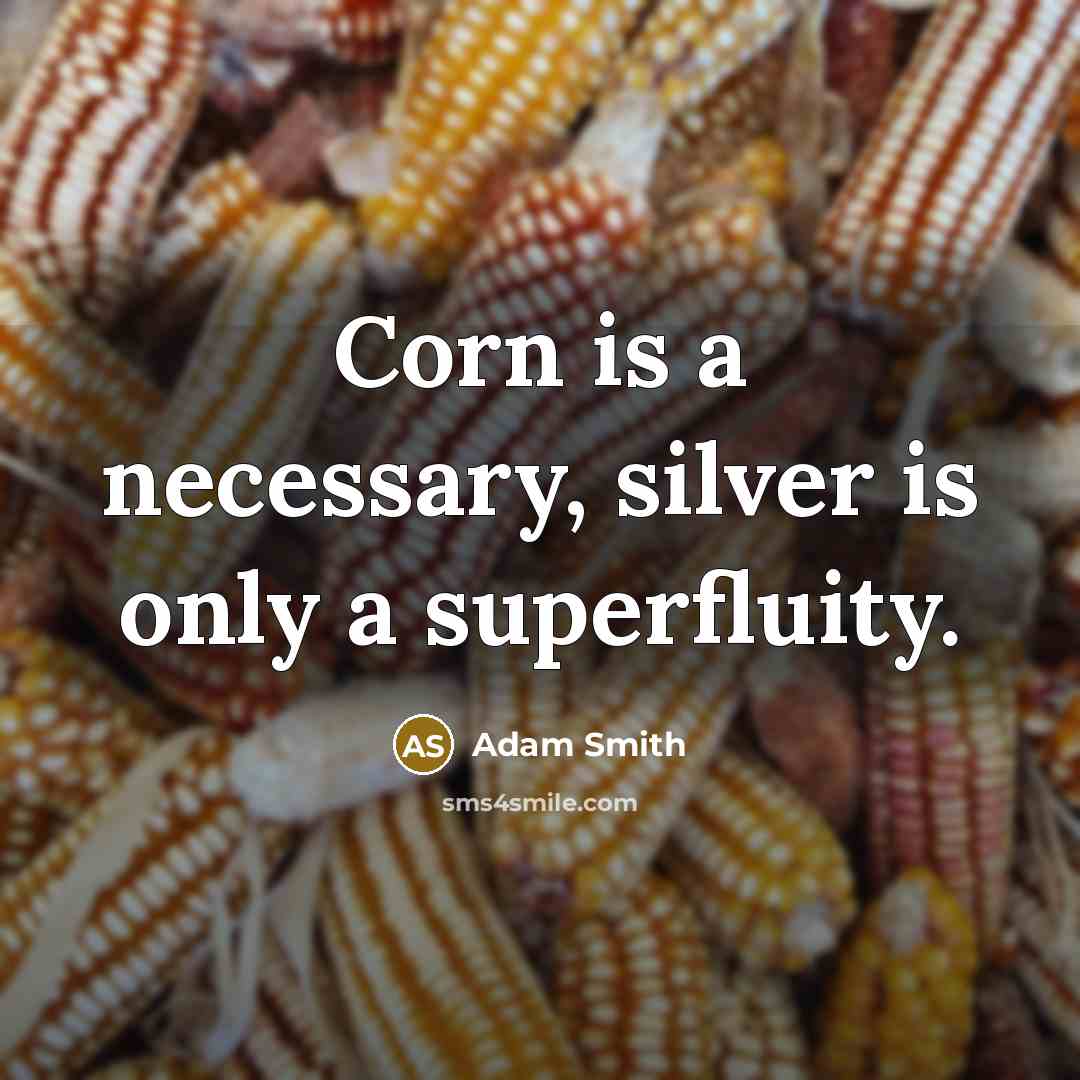 “Corn is a necessary, silver is only a superfluity.” quote by Adam Smith