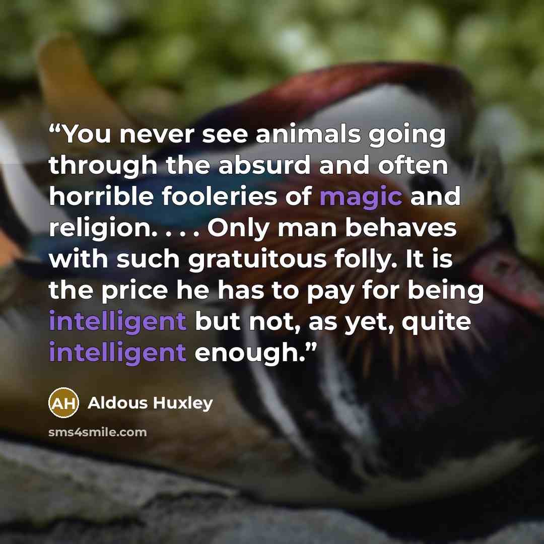 “You never see animals going through the absurd and often horrible fooleries of magic and religion. . . . Only man behaves with such gratuitous folly. It is the price he has to pay for being intelligent but not, as yet, quite intelligent enough.” quote by Aldous Huxley