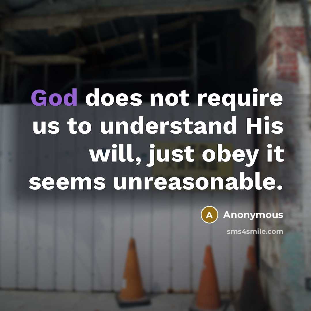 “God does not require us to understand His will, just obey it seems unreasonable.” quote by Anonymous