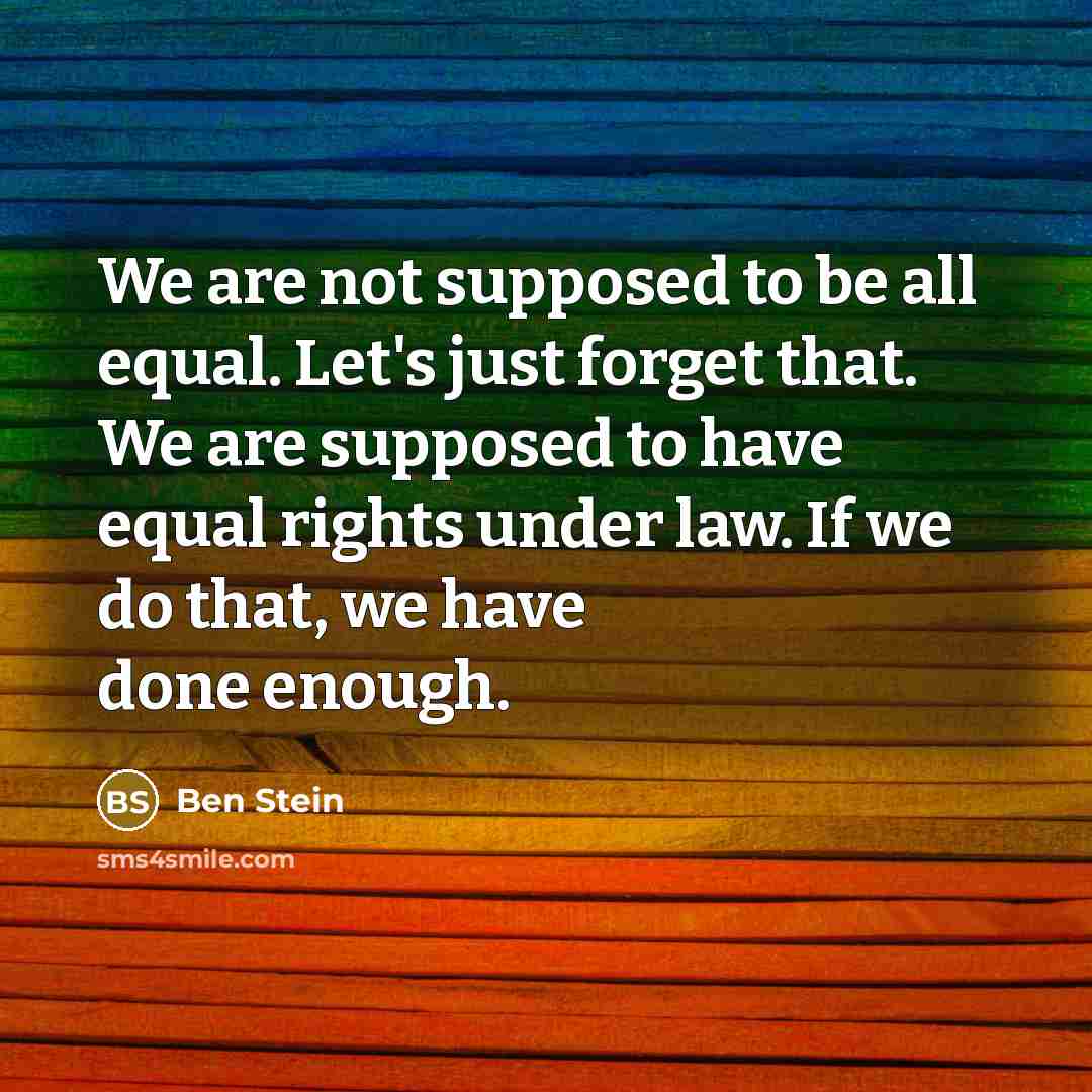 “We are not supposed to be all equal. Let's just forget that. We are supposed to have equal rights under law. If we do that, we have done enough.” quote by Ben Stein