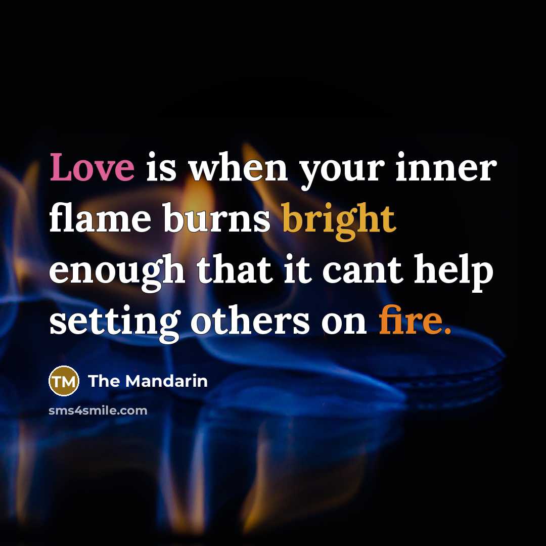 “Love is when your inner flame burns bright enough that it cant help setting others on fire.” quote by The Mandarin