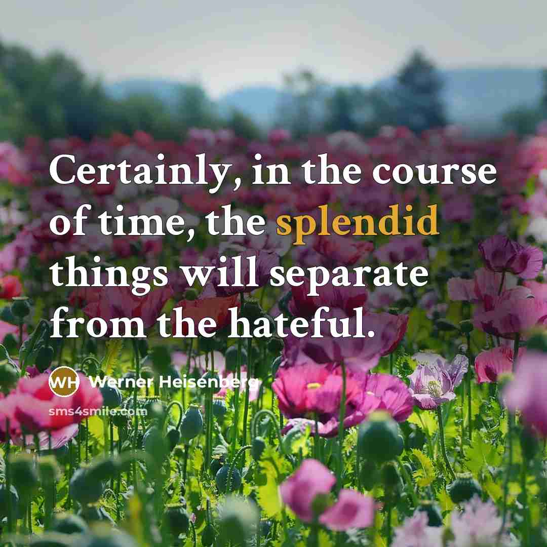 “Certainly, in the course of time, the splendid things will separate from the hateful.” quote by Werner Heisenberg
