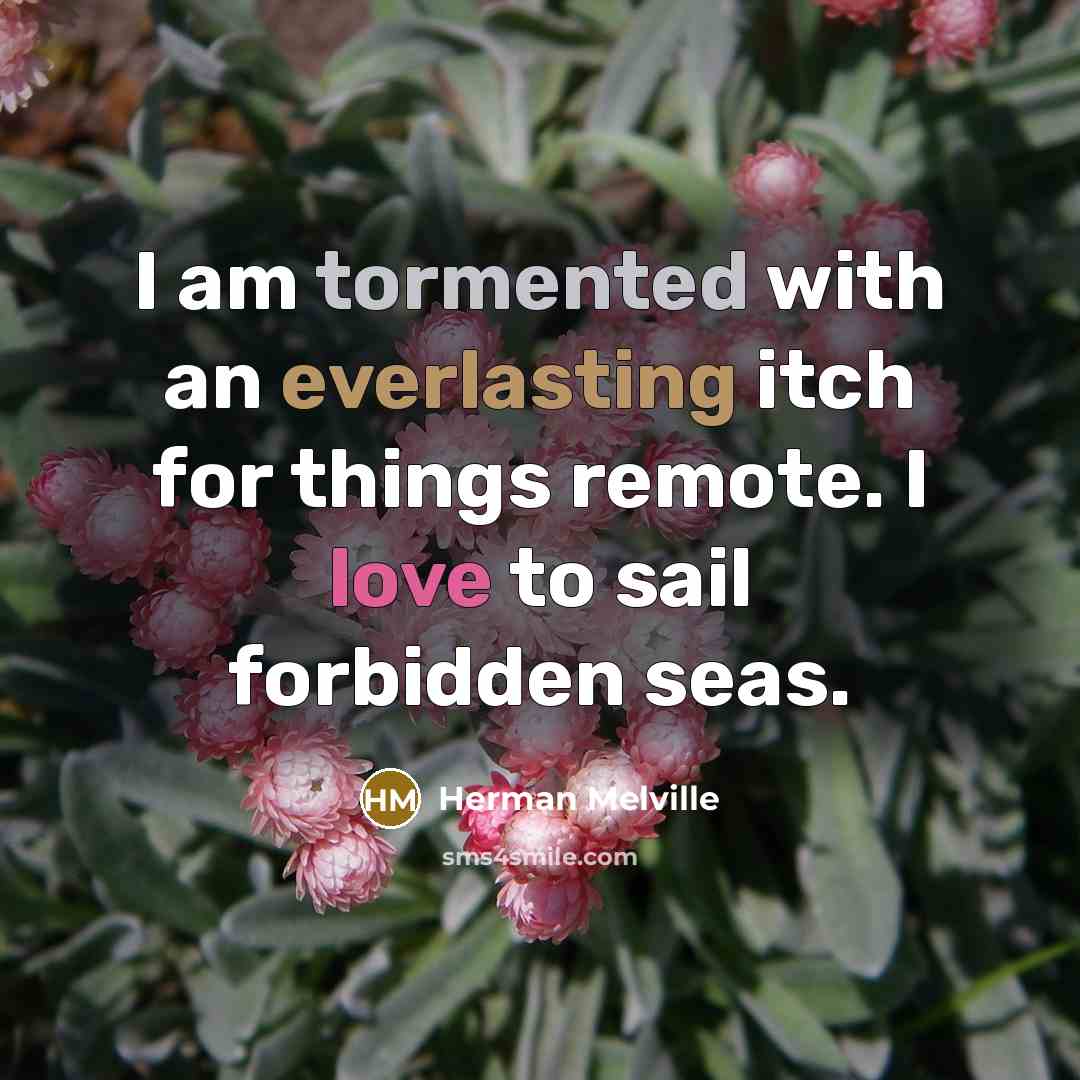 “I am tormented with an everlasting itch for things remote. I love to sail forbidden seas.” quote by Herman Melville