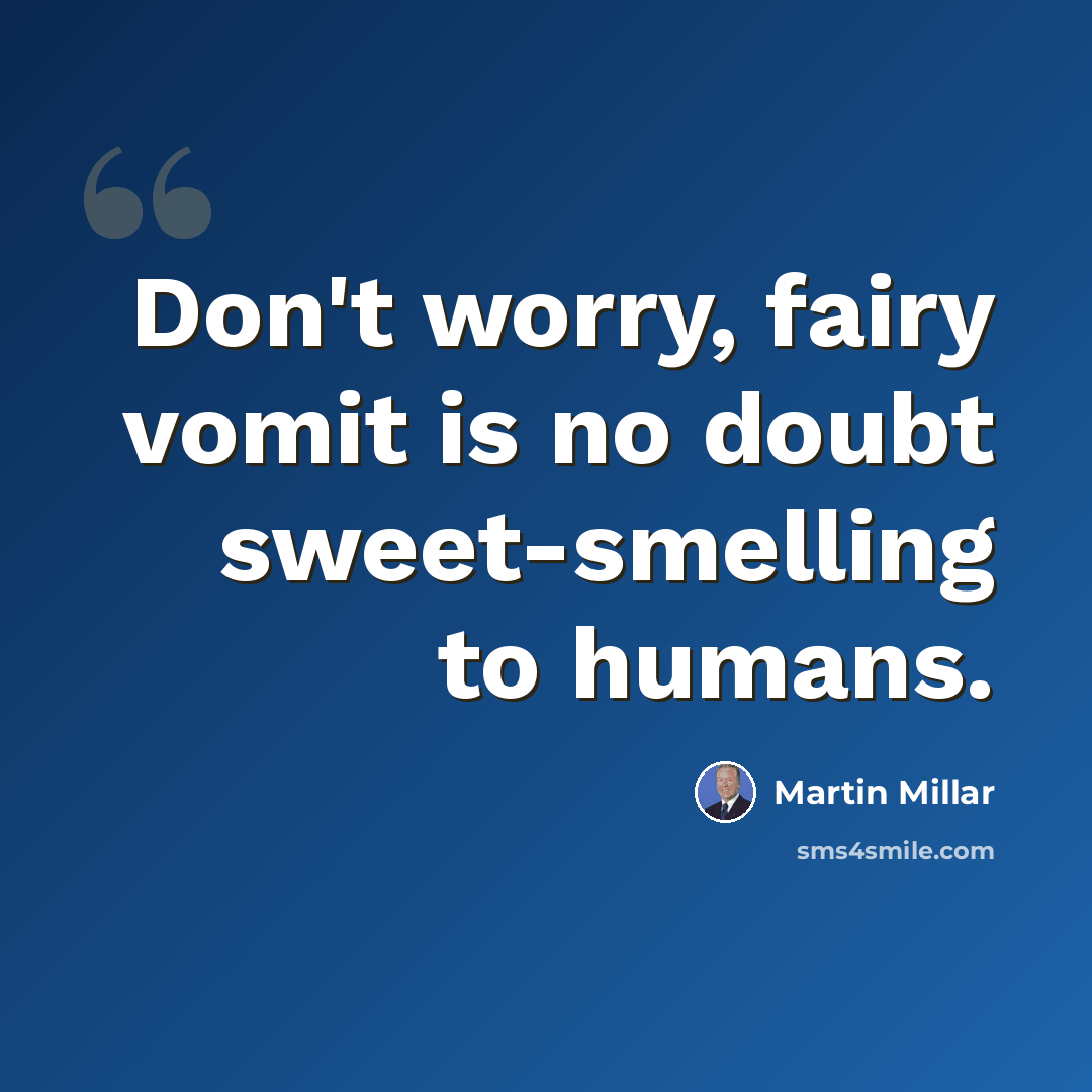 “Don't worry, fairy vomit is no doubt sweet-smelling to humans.” quote by Martin Millar