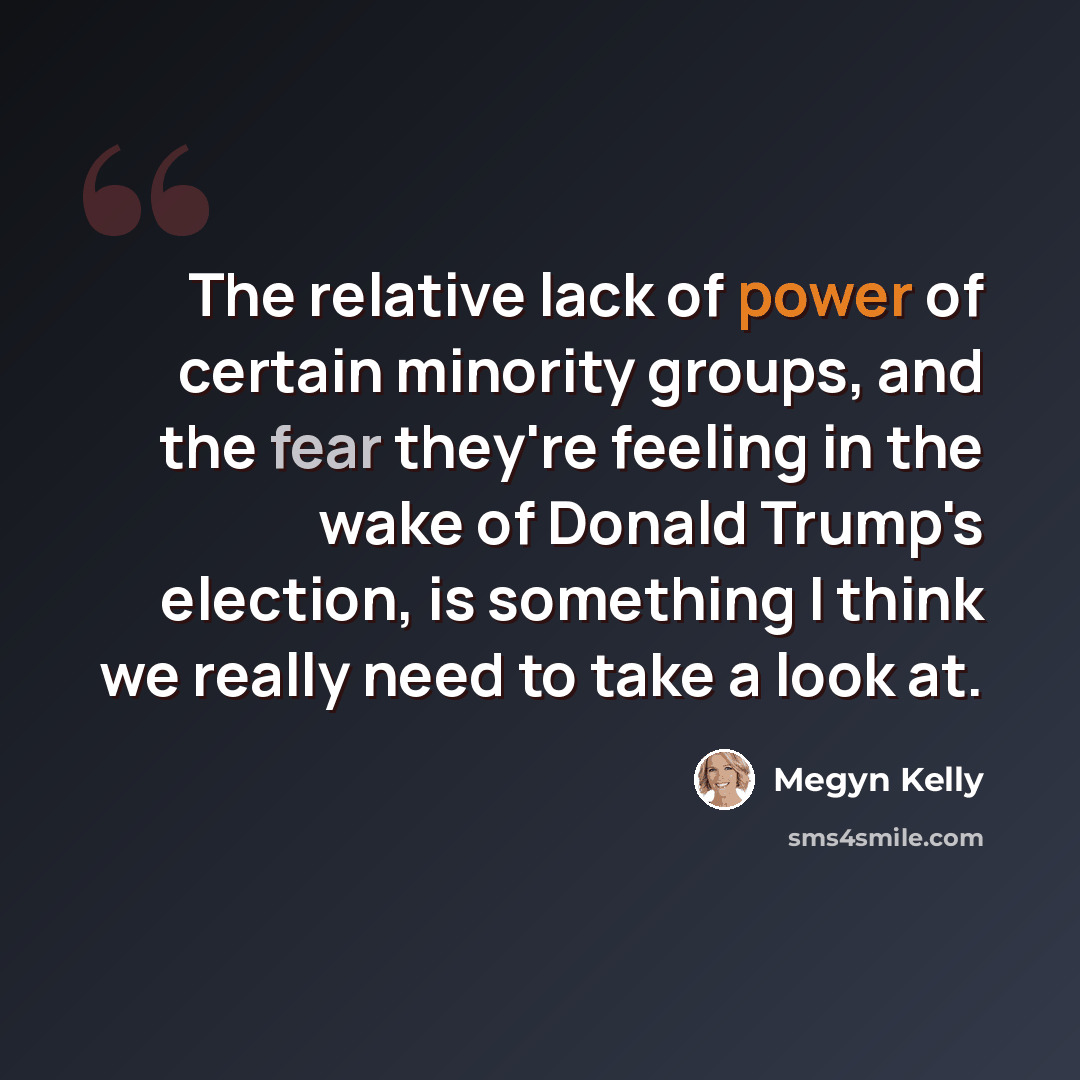 “The relative lack of power of certain minority groups, and the fear they're feeling in the wake of Donald Trump's election, is something I think we really need to take a look at.” quote by Megyn Kelly