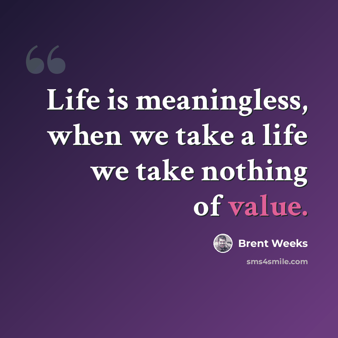 “Life is meaningless, when we take a life we take nothing of value.” quote by Brent Weeks