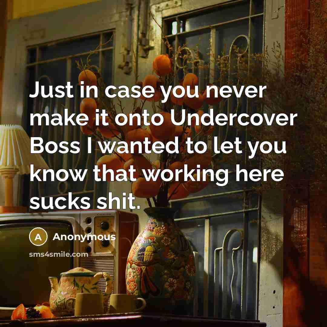 “Just in case you never make it onto Undercover Boss I wanted to let you know that working here sucks shit.” quote by Anonymous