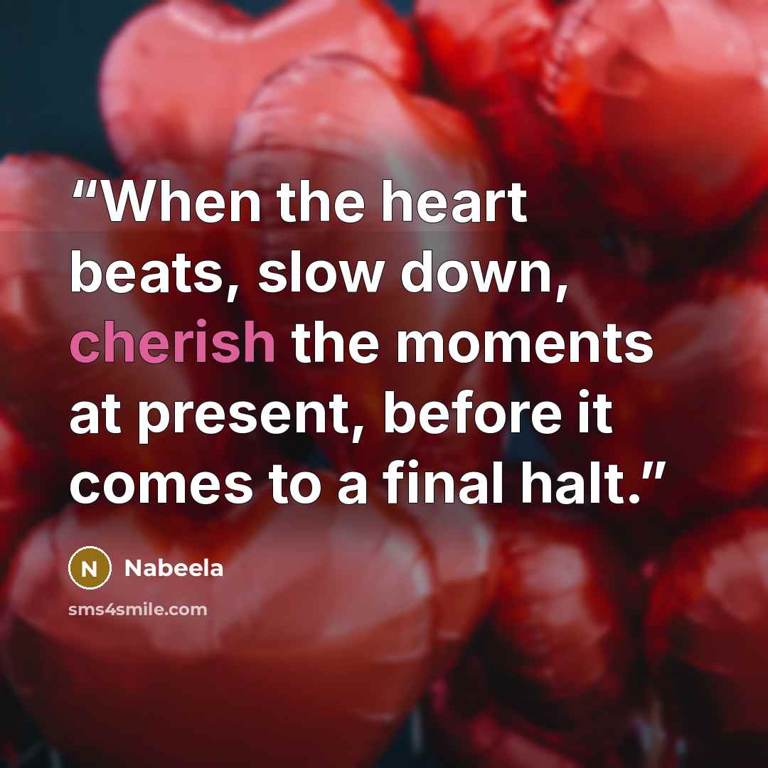 “When the heart beats, slow down, cherish the moments at present, before it comes to a final halt.” quote by Nabeela