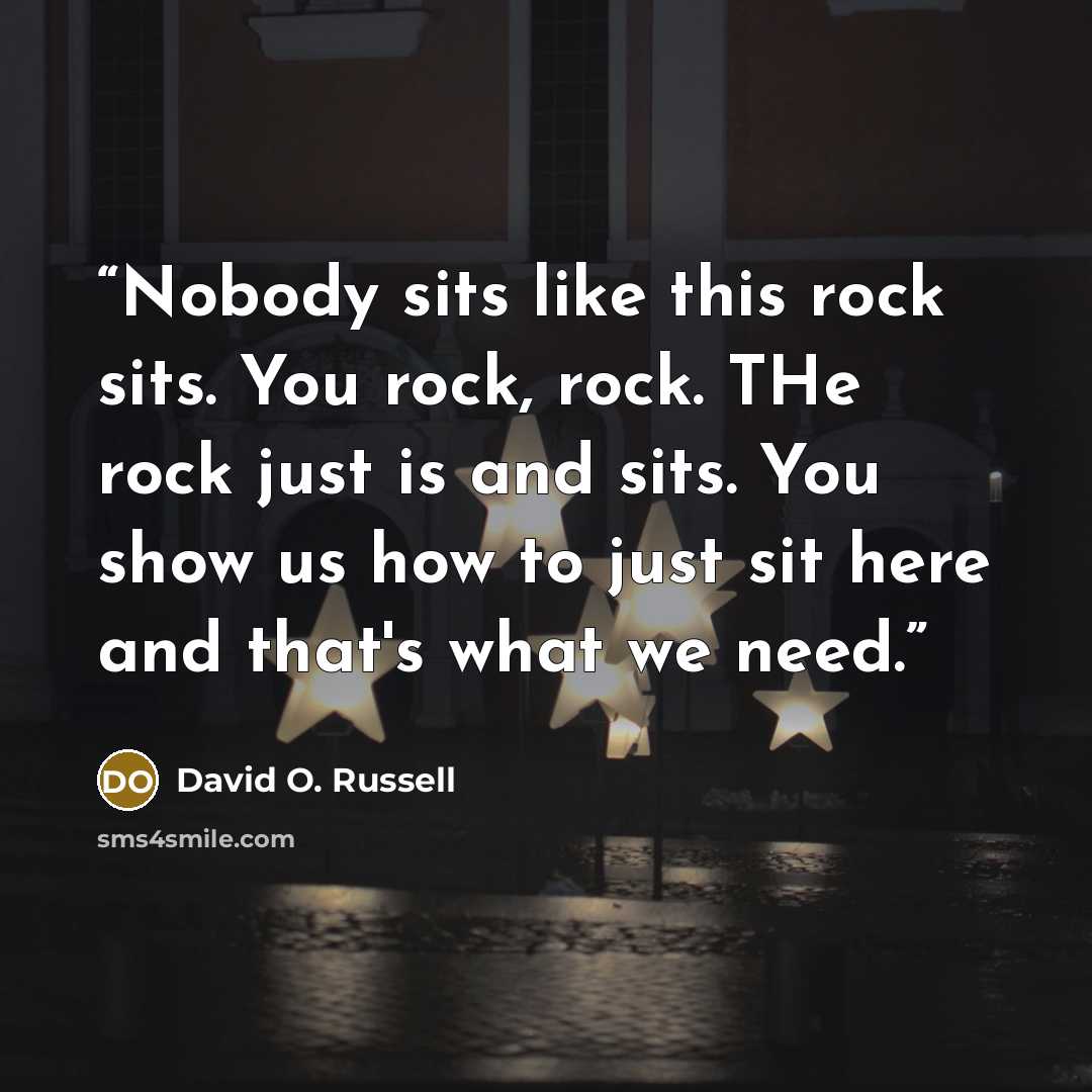 “Nobody sits like this rock sits. You rock, rock. THe rock just is and sits. You show us how to just sit here and that's what we need.” quote by David O. Russell