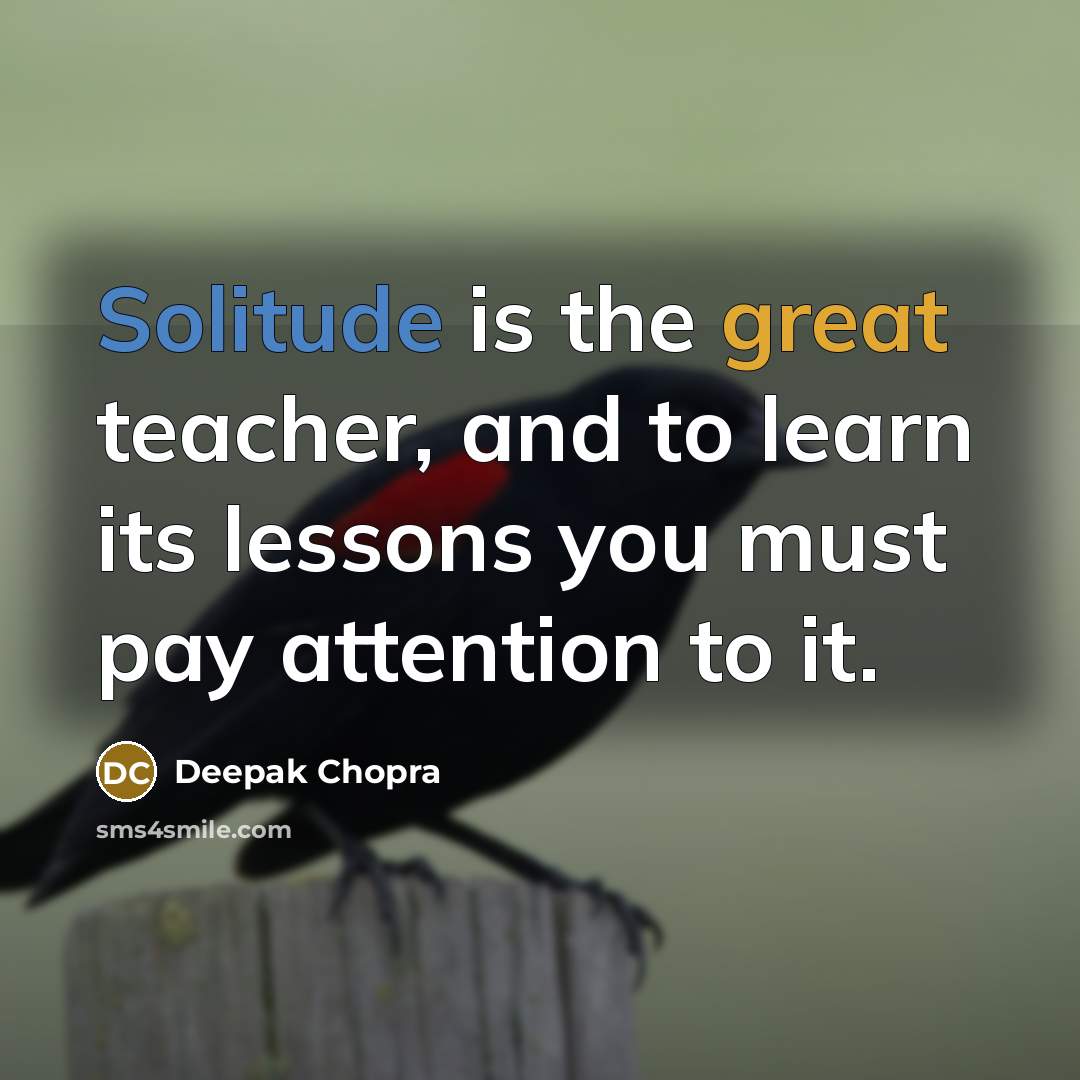 “Solitude is the great teacher, and to learn its lessons you must pay attention to it.” quote by Deepak Chopra