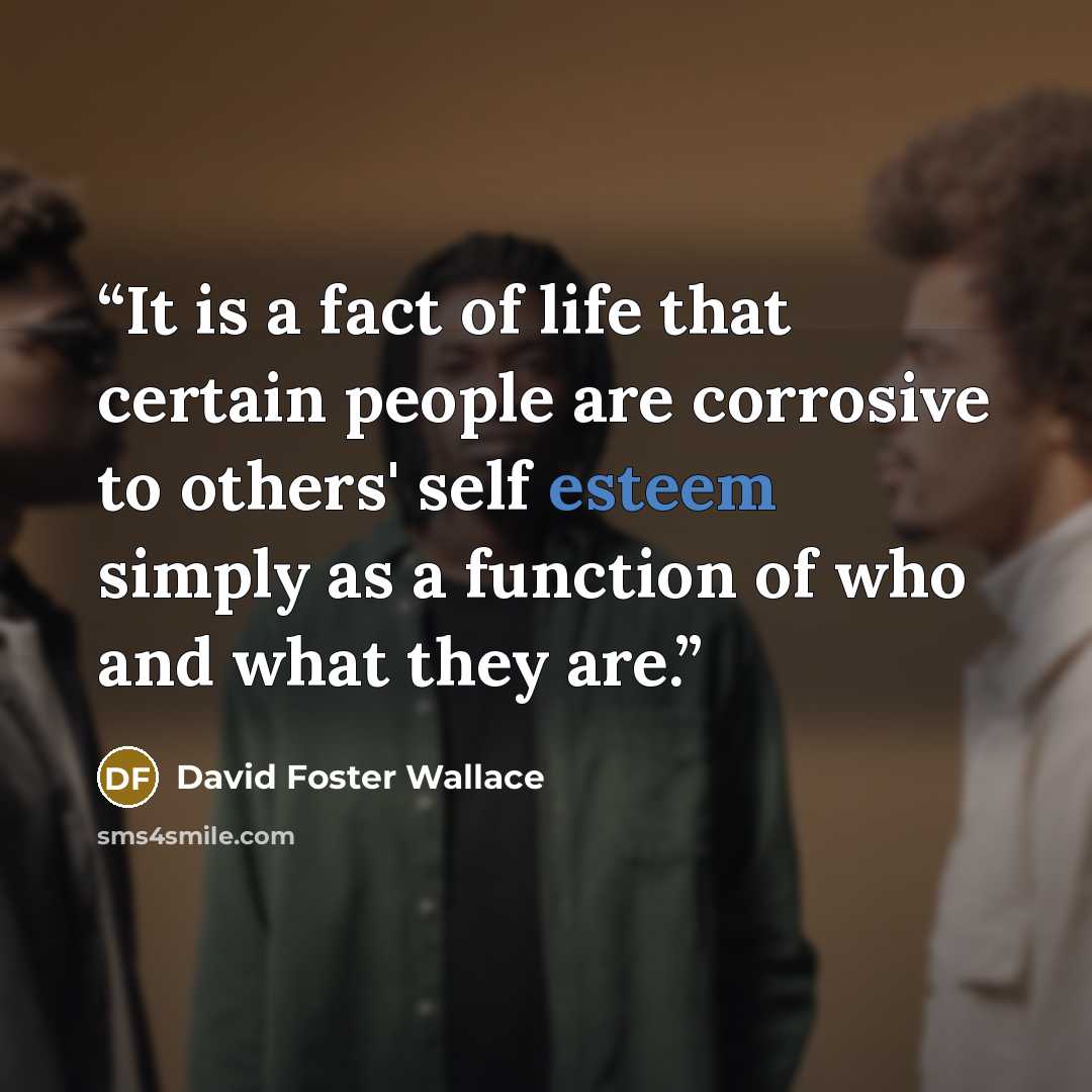 “It is a fact of life that certain people are corrosive to others' self esteem simply as a function of who and what they are.” quote by David Foster Wallace