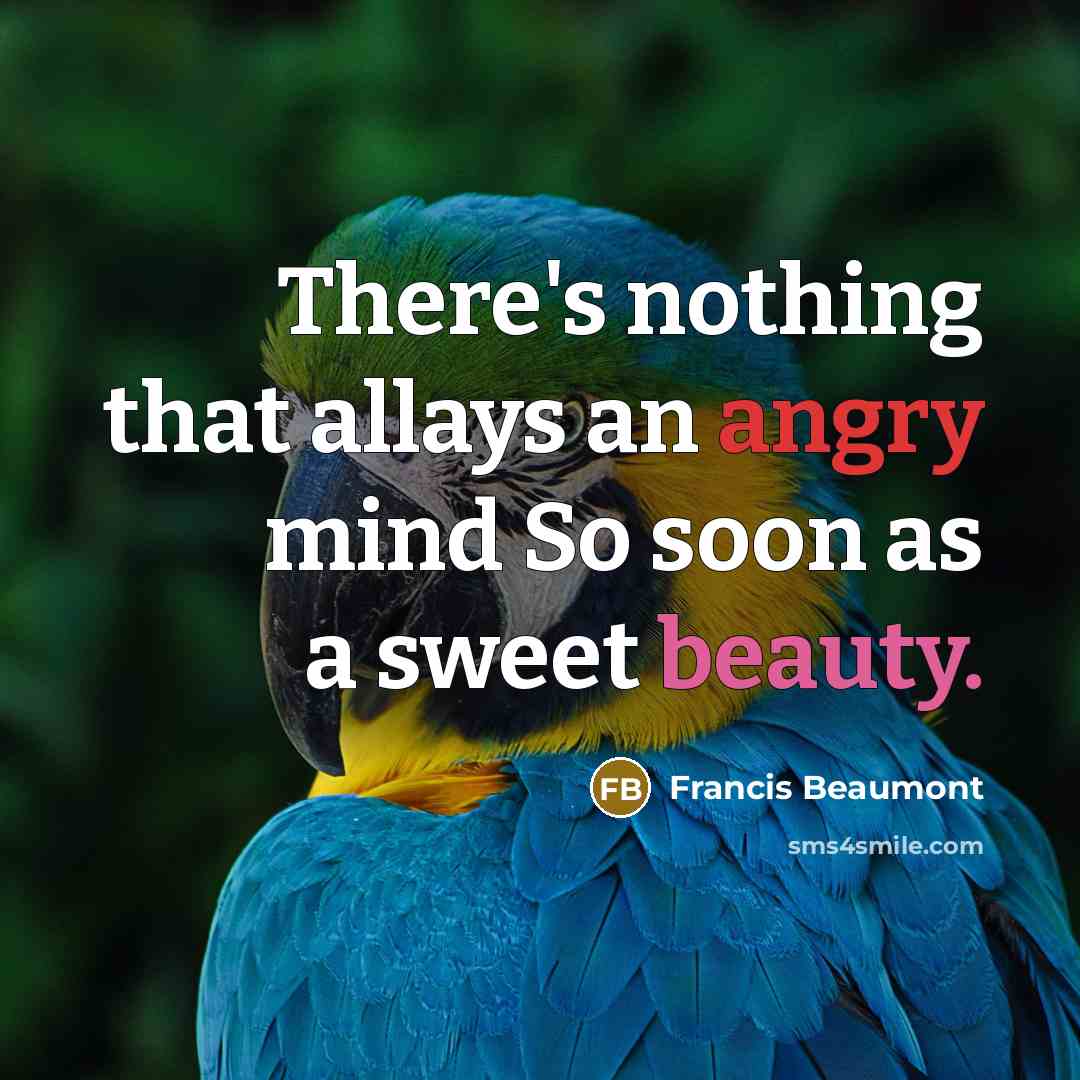 “There's nothing that allays an angry mind So soon as a sweet beauty.” quote by Francis Beaumont