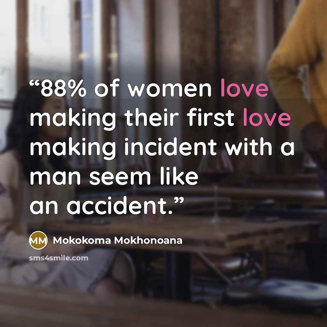 “88% of women love making their first love making incident with a man seem like an accident.” quote by Mokokoma Mokhonoana