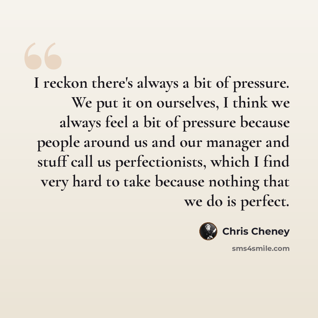 “I reckon there's always a bit of pressure. We put it on ourselves, I think we always feel a bit of pressure because people around us and our manager and stuff call us perfectionists, which I find very hard to take because nothing that we do is perfect.” quote by Chris Cheney