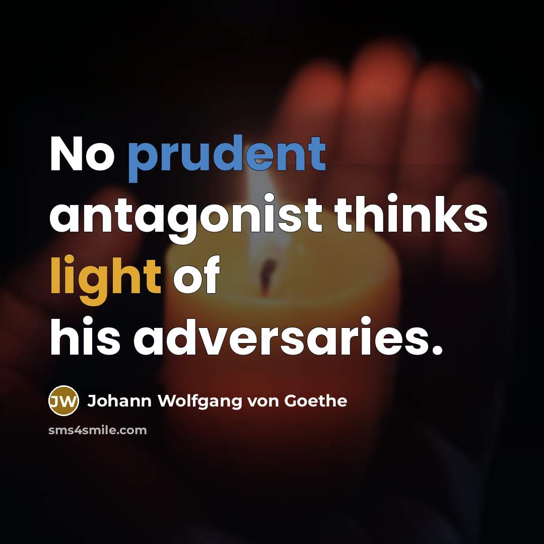 “No prudent antagonist thinks light of his adversaries.” quote by Johann Wolfgang von Goethe