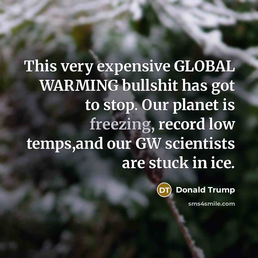 “This very expensive GLOBAL WARMING bullshit has got to stop. Our planet is freezing, record low temps,and our GW scientists are stuck in ice.” quote by Donald Trump