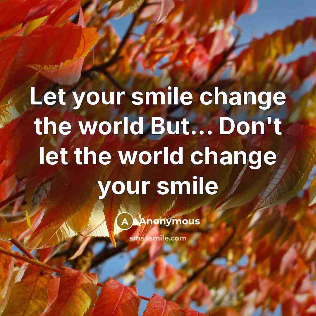 “Let your smile change the world But... Don't let the world change your smile” quote by Anonymous