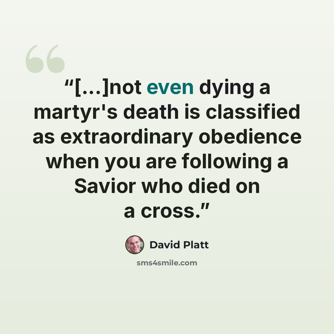 “[...]not even dying a martyr's death is classified as extraordinary obedience when you are following a Savior who died on a cross.” quote by David Platt