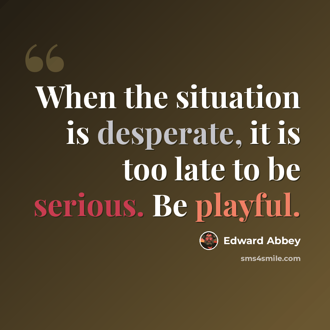 “When the situation is desperate, it is too late to be serious. Be playful.” quote by Edward Abbey