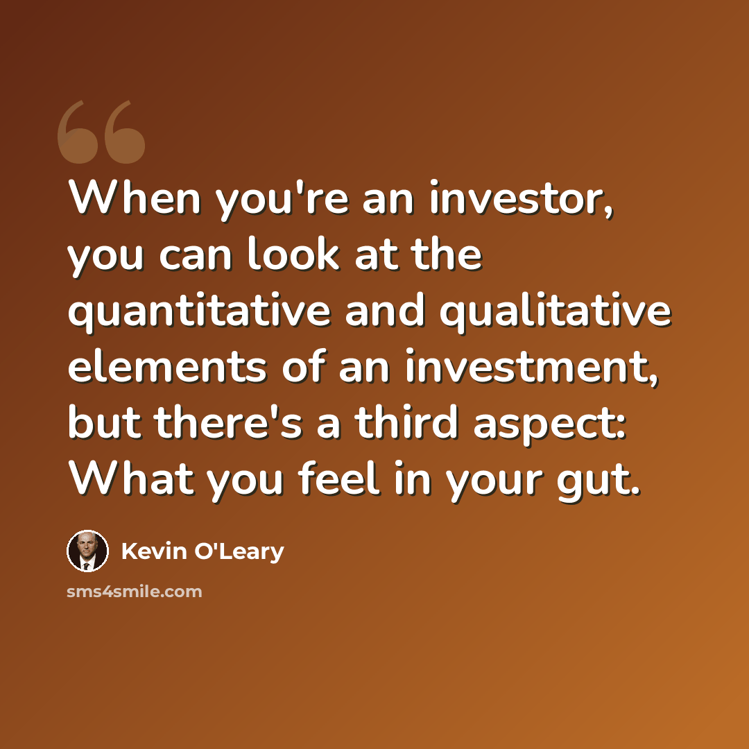 “When you're an investor, you can look at the quantitative and qualitative elements of an investment, but there's a third aspect: What you feel in your gut.” quote by Kevin O'Leary