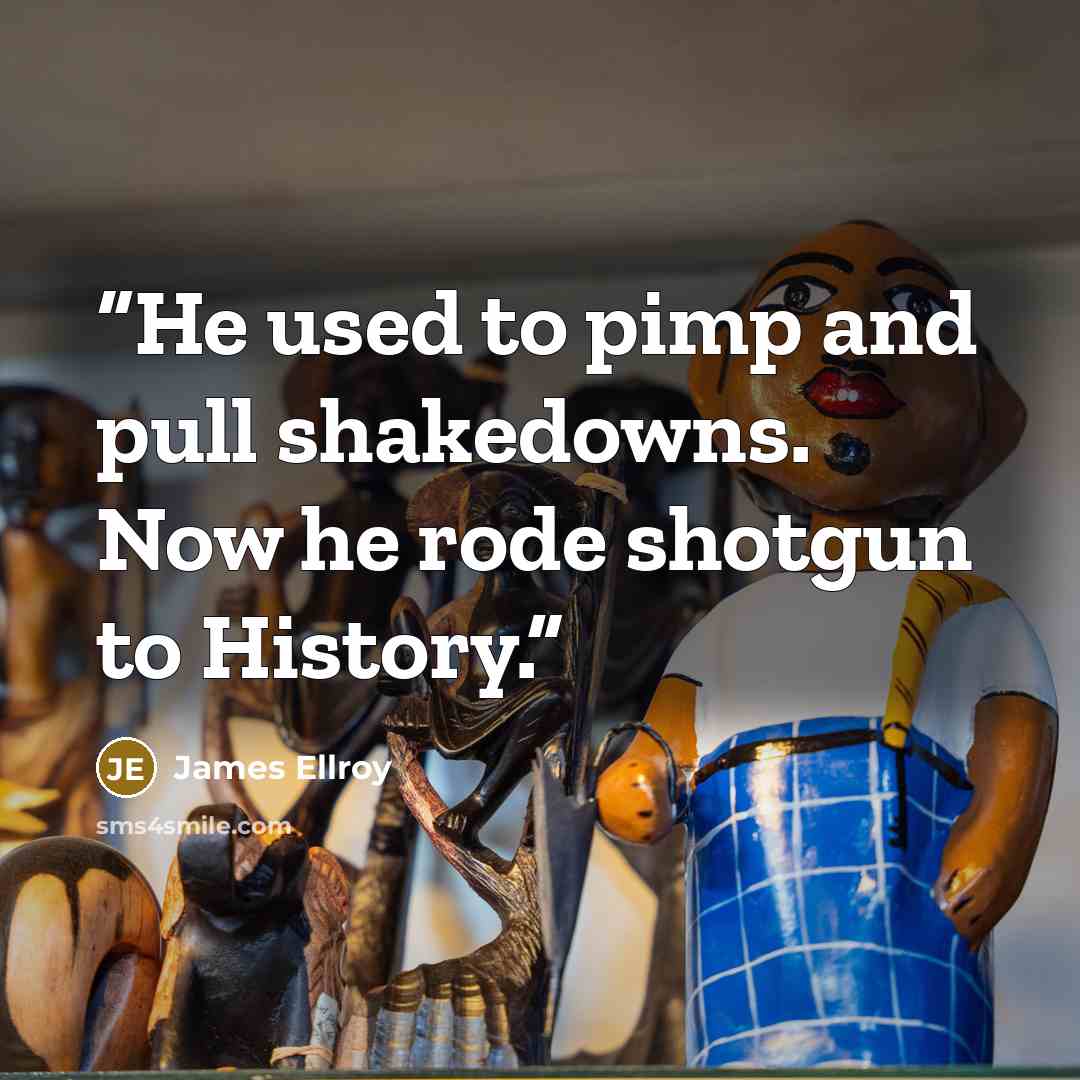 “He used to pimp and pull shakedowns. Now he rode shotgun to History.” quote by James Ellroy