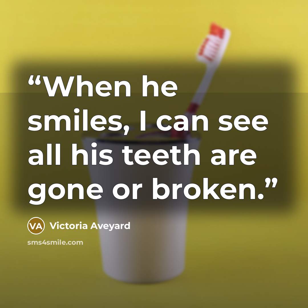 “When he smiles, I can see all his teeth are gone or broken.” quote by Victoria Aveyard