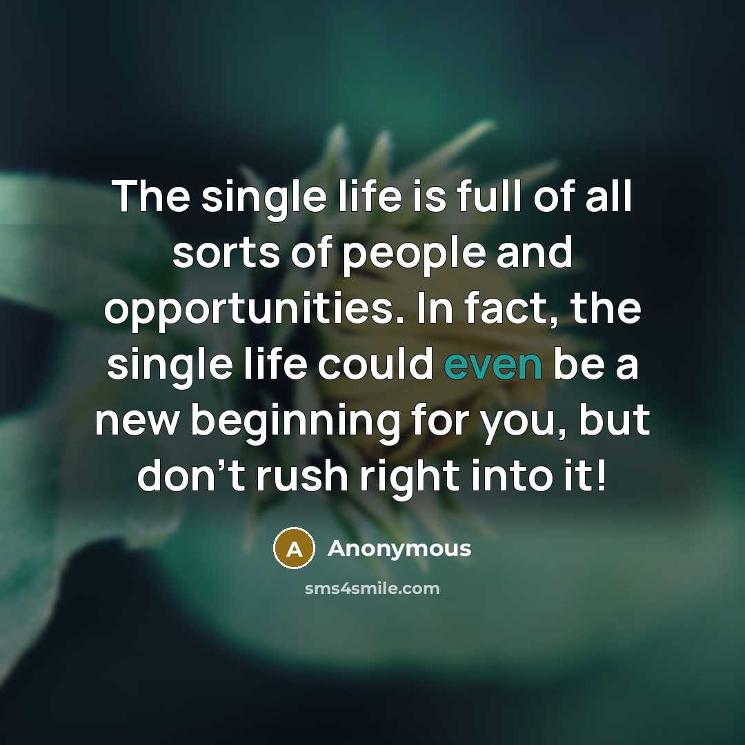 “The single life is full of all sorts of people and opportunities. In fact, the single life could even be a new beginning for you, but don't rush right into it!” quote by Anonymous