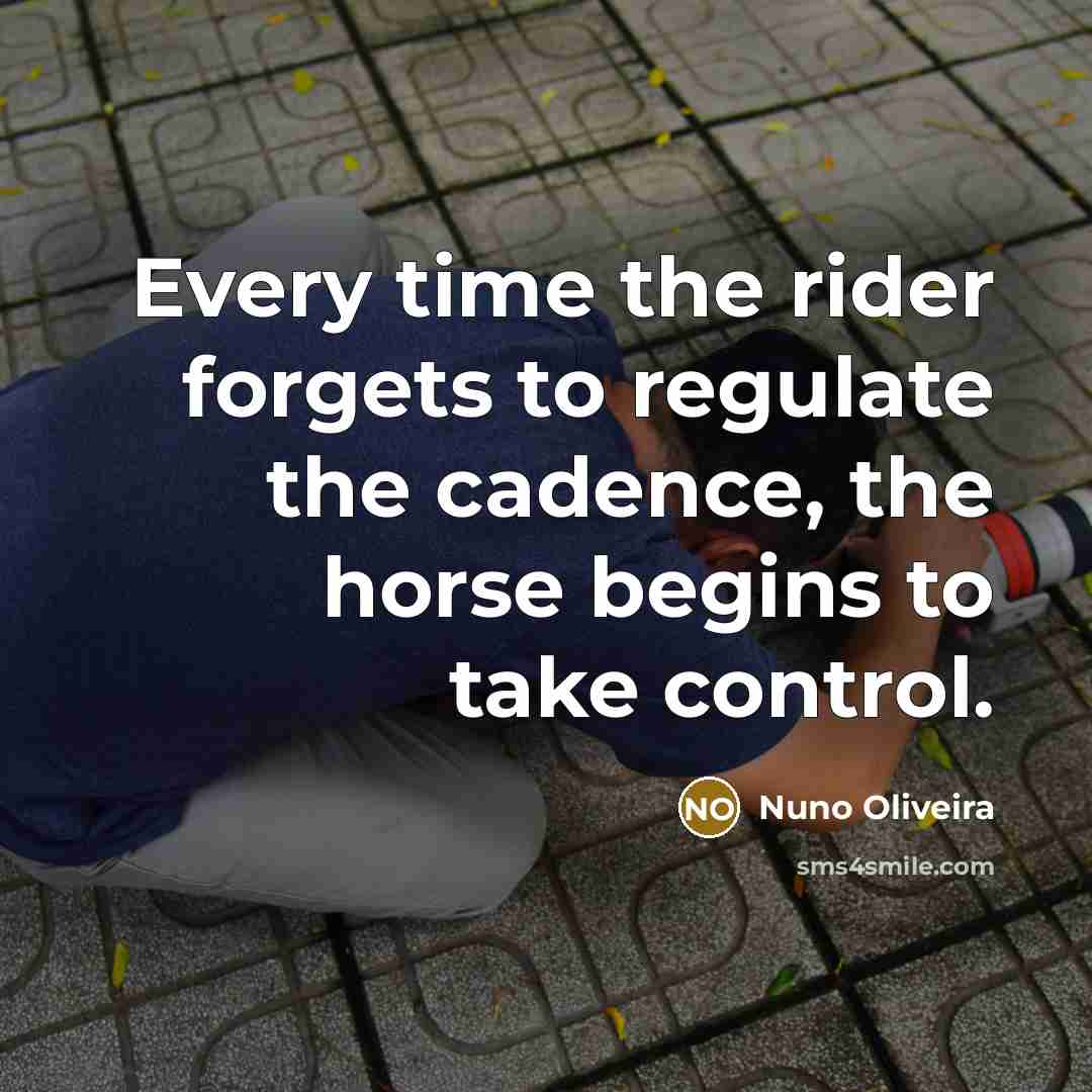 “Every time the rider forgets to regulate the cadence, the horse begins to take control.” quote by Nuno Oliveira