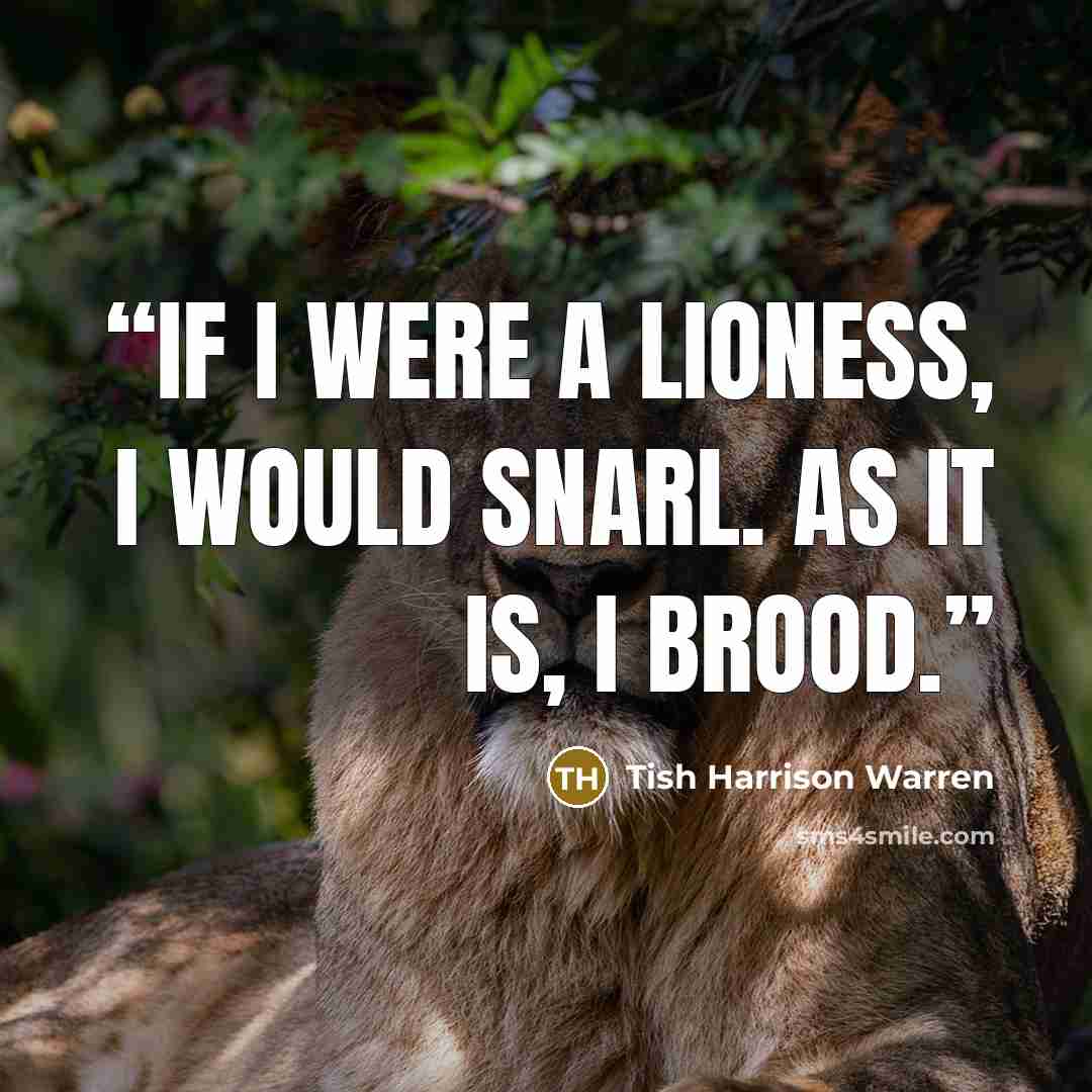 “If I were a lioness, I would snarl. As it is, I brood.” quote by Tish Harrison Warren