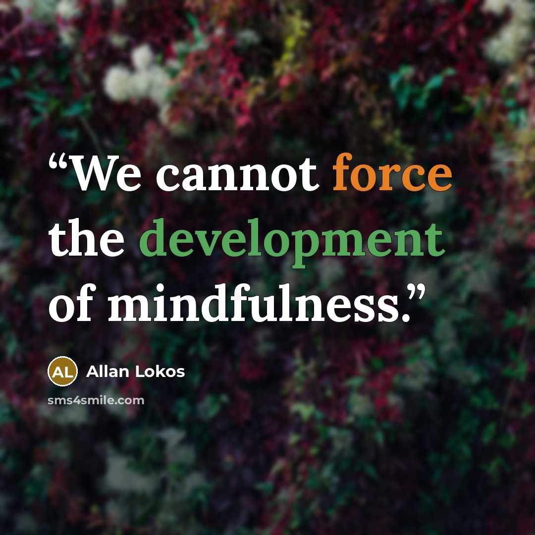 “We cannot force the development of mindfulness.” quote by Allan Lokos