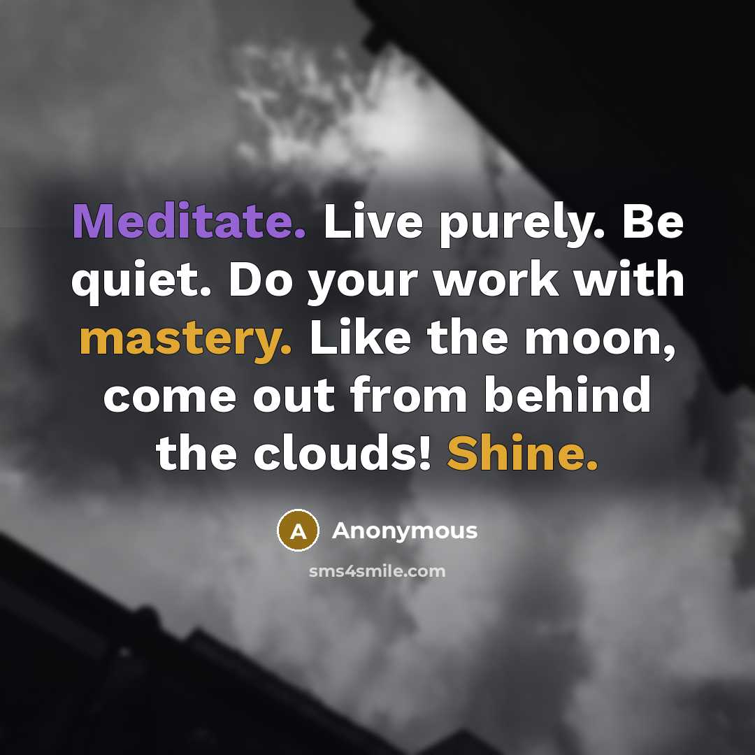 “Meditate. Live purely. Be quiet. Do your work with mastery. Like the moon, come out from behind the clouds! Shine.” quote by Anonymous