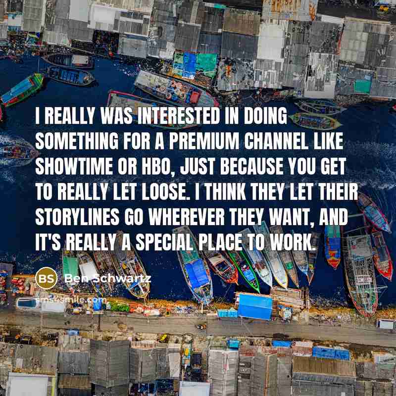 “I really was interested in doing something for a premium channel like Showtime or HBO, just because you get to really let loose. I think they let their storylines go wherever they want, and it's really a special place to work.” quote by Ben Schwartz